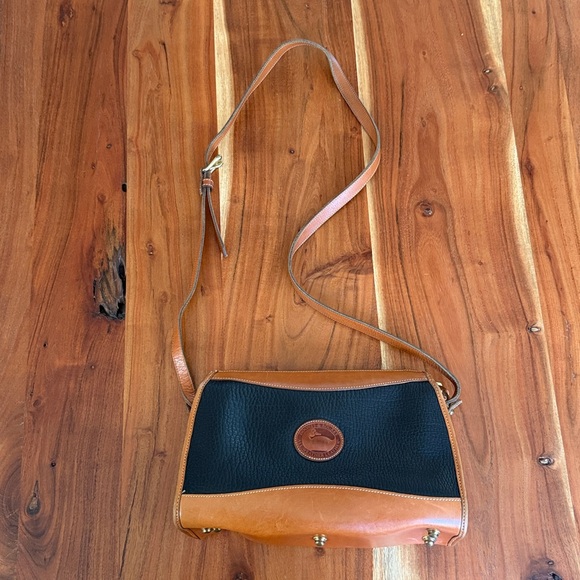 Dooney & Bourke Handbags - Vintage Dooney & Bourke Crossbody Bag Black & British Tan All Weather Leather